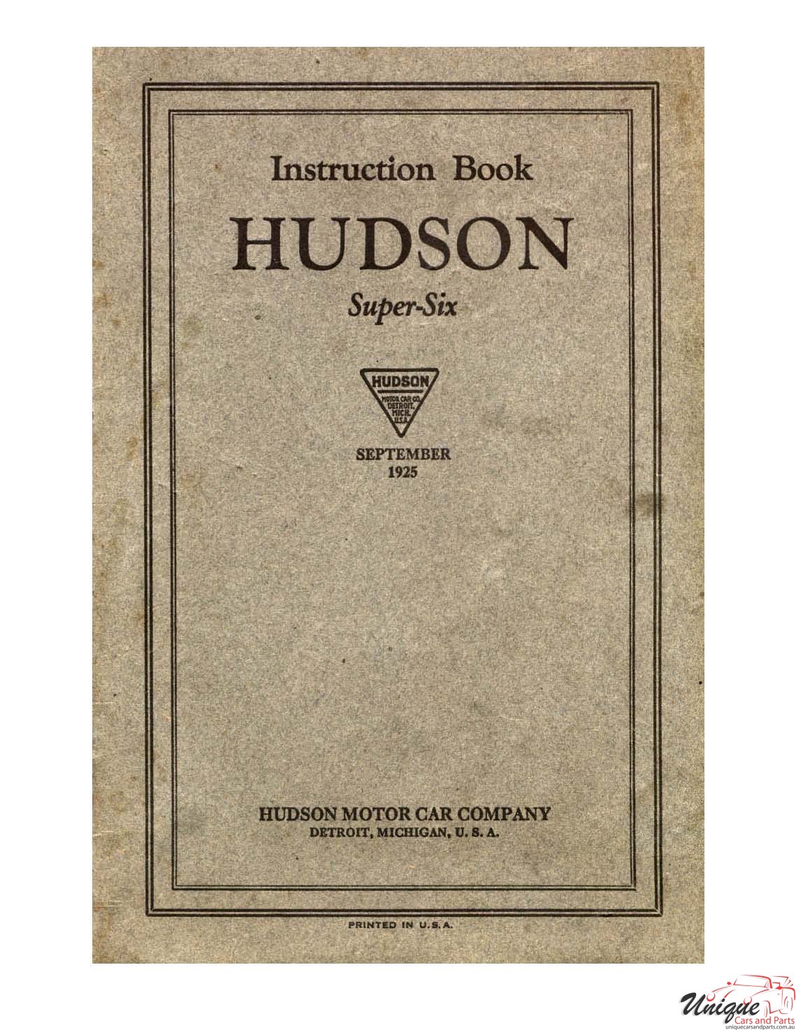 1925 Hudson Super-Six Instruction Book